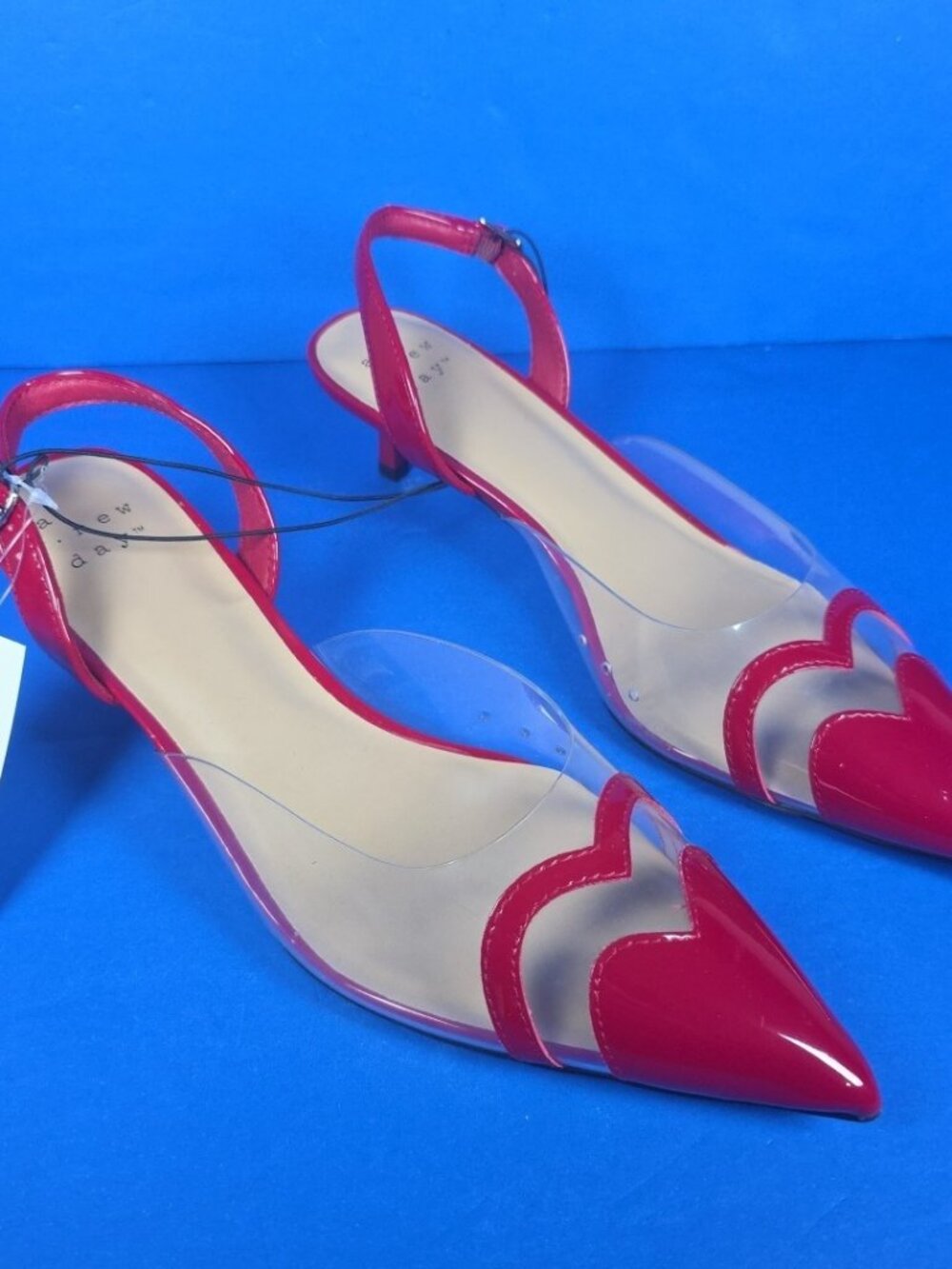 A New Day Shoes Women Red Clear Pointed Toe Heel Eleanor Heart Detail Size 9 1/2